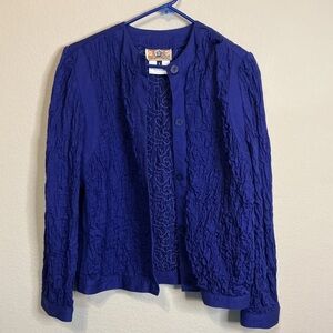 Vintage Gene Blue Textured Cardigan | Cropped | Size S